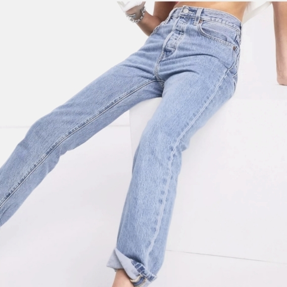 Levi's 501 Straight High Rise Blue Jeans - Picture 3 of 13